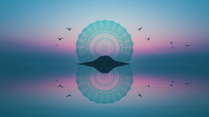 Serene mandala reflection at sunset