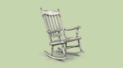 White Wooden Rocking Chair On Light Green