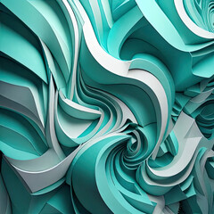 Abstract, swirling turquoise and white layered shapes