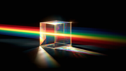 A cube prism refracting light into a spectrum, showcasing the beauty of light and color