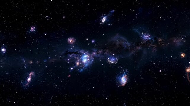 A panoramic view of distant galaxies and stars in space, showcasing celestial bodies in various stages of formation and evolution