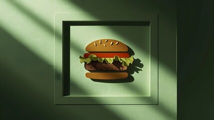 Cheeseburger In Square Frame On Green Wall