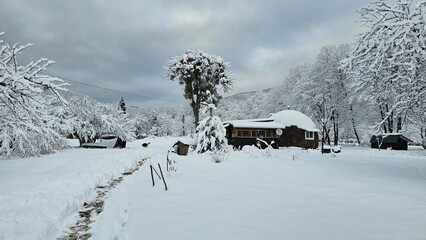 Winter landscape in a mountain village