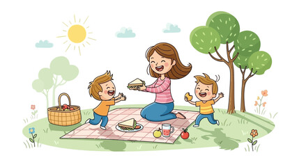Obraz premium Mother and Children Enjoying a Picnic.