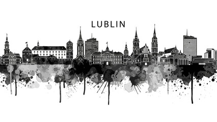 Naklejka premium Lublin City Skyline Watercolor Illustration Design.