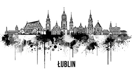 Fototapeta premium Lublin City Skyline Illustration with Towers.