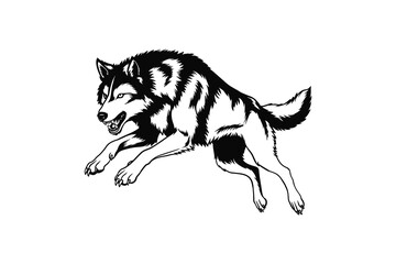 Wolf Illustration, Wolf Detailed Silhouette in white background