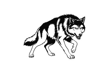 Wolf Illustration, Wolf Detailed Silhouette in white background