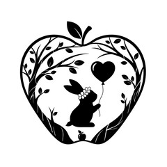 Tribal Bunny Headdress Heart Balloon Silhouette Vector Tattoo