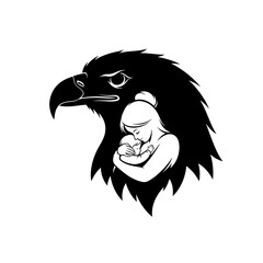 Protective Eagle Head Mother Baby Embrace Vector Illustration