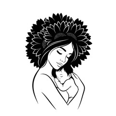 Sunflower Crown Mother Baby Hug Silhouette Vector