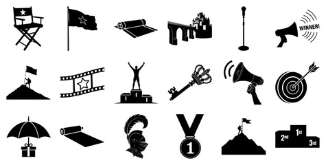 Set of Black and White Icons for Success and Victory