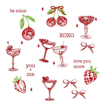 Coquette Disco Cherries Cocktail Valentines Poster