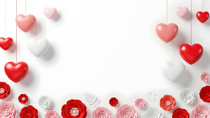Valentine's Day Heart and Flower Border with White Space love romance