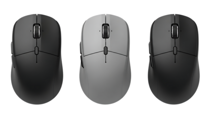 Three computer mice in black and gray colors for technology and office use