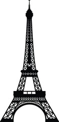 Obraz premium Black Eiffel Tower silhouette icon, famous Paris landmark vector illustration isolated on white background for french travel concept design