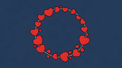 Circle Frame of Red Hearts on Dark Blue Background border