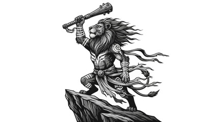 Fototapeta premium Illustration of Strong Lion Warrior with Hammer.