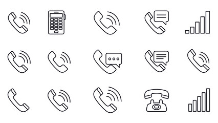 Collection of simple line icons representing telephones and communication.