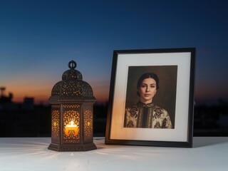 Lantern and portrait at sunset