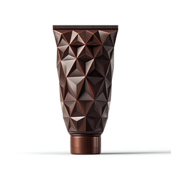 Modern 3D Design of Elegant Cosmetic Packaging: Premium Triangular Glass Bottle and Tube for Skincare Mockup with Shiny Brown Texture - Luxury Beauty Product Photography and Branding Concept