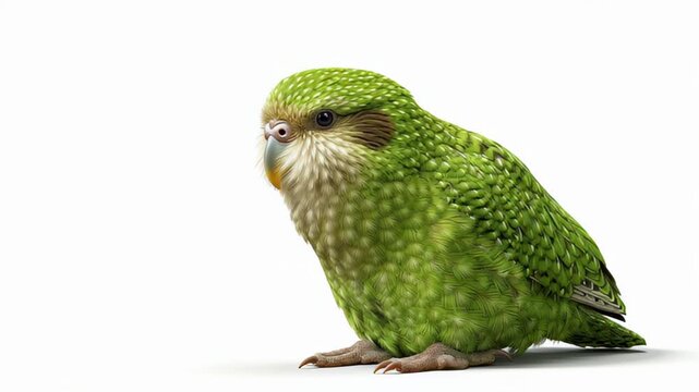 A Green Feathered Bird Stands on White Background