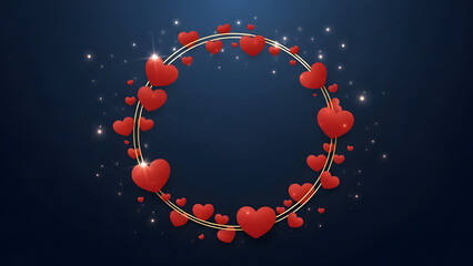 Red hearts forming a circular frame with golden accents and sparkling lights love