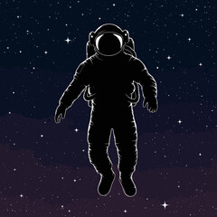 Astronaut Silhouette Floating in Starry Space Background