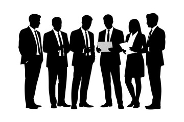 Business People Silhouette Group Discussion Isolated on White Background