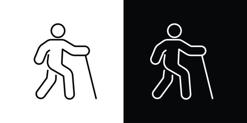 Minimalist vector illustration depicting a hiker with a walking stick, ideal for outdoor activity guides, fitness apps, or travel and exploration designs