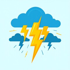 A stylized, flat illustration of a stormy sky with blue clouds and yellow lightning strikes