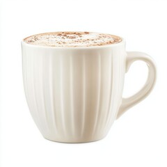 Fototapeta premium Creamy cappuccino in elegant white ceramic mug with cinnamon sprinkle isolated on clean background