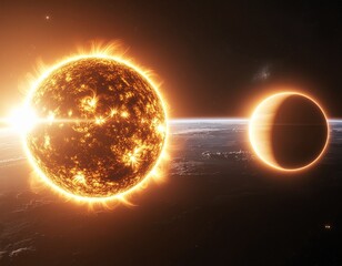 Cosmic dance of sun and planet in space