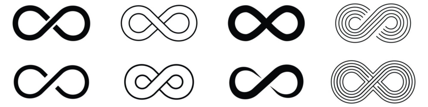 infinity icons, infinity vector, infinity symbol and sign. Infinity icon set filled and line style. vector illustration.