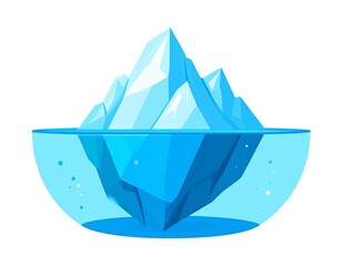A stylized iceberg illustration depicting the floating ice mass, partially submerged in water