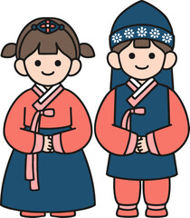 Obraz premium illustration of a boy and girl wearing Hanbok