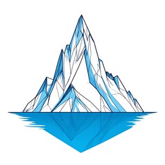 A stylized iceberg, jagged and crystalline, with a reflected image in the water below