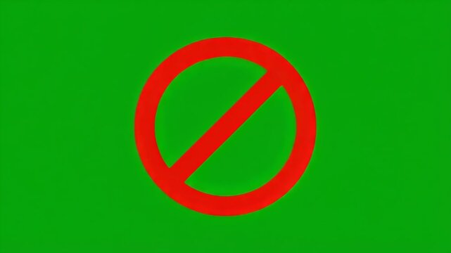 Red prohibition sign on green background video.