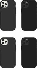 Minimalist Black iPhone Silicone Case Mockup Set with Triple Camera Cutouts Isolated on White Background for Digital Product UI Design Presentations