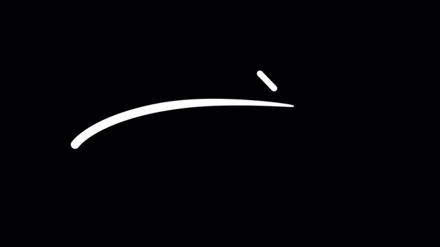 Doddle Hand drawn Arrow icon animation on transparent background, animated white single arrow hand drawn shape with alpha channel.