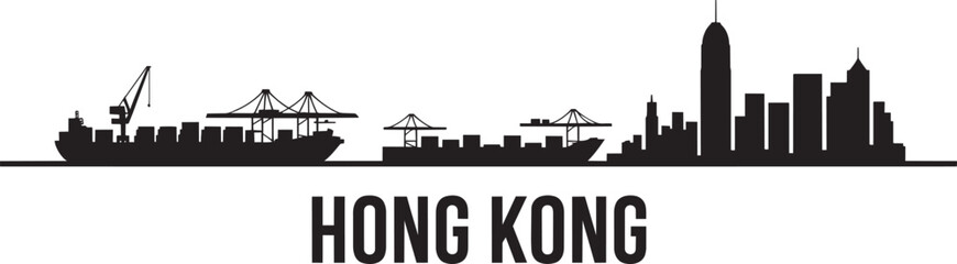 Fototapeta premium Hong kong china major global city skyline silhouette vector illustration port harbor shipping transport panorama