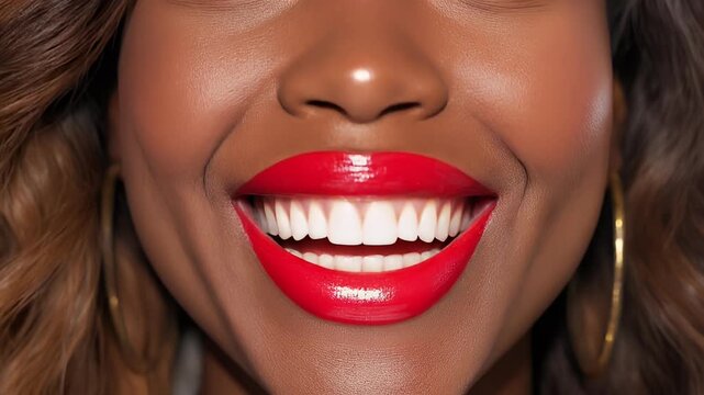 Beautiful Black Woman Pouting and Smiling with Red Lipstick.