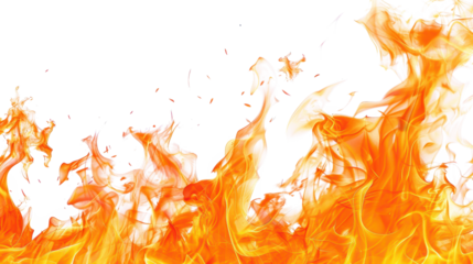 heavy orange fire flames border isolated on white or transparent png