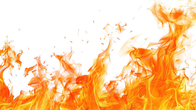 heavy orange fire flames border isolated on white or transparent png