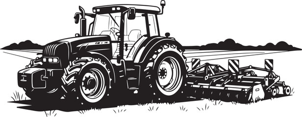 Tractor with hay mower in a rural landscape scene