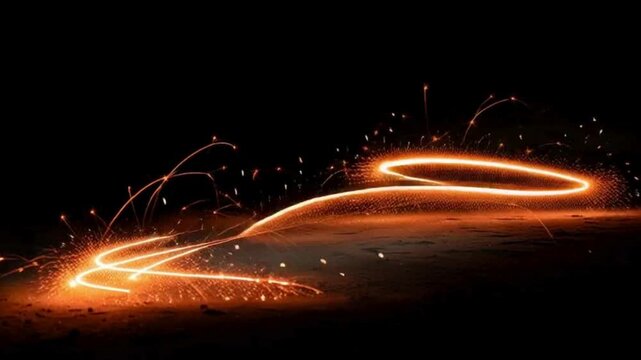 Golden Spark Trails in Artistic Long Exposure Motion