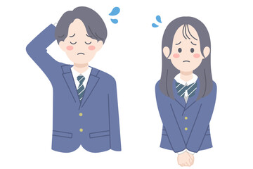 Fototapeta premium 反省・失敗の表情 イラスト 学生男女