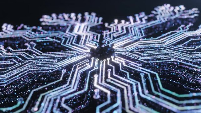 Abstract glowing particles in dark space
