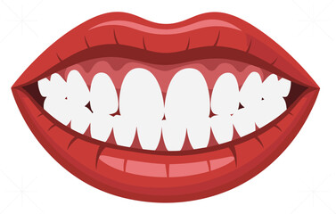 Naklejka premium Smiling mouth vector illustration, white teeth and red lips, dental care symbol, oral hygiene concept, isolated on white background