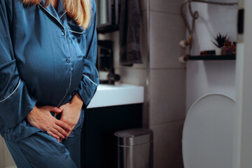 Pregnant Woman Urgently Needs to Go to the Toilet. Mother to be dealing with frequent urination issues 